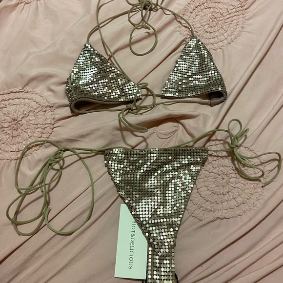 Hot & Delicious Sequin Bikini Set Coffee color Size L - Picture 1 of 7
